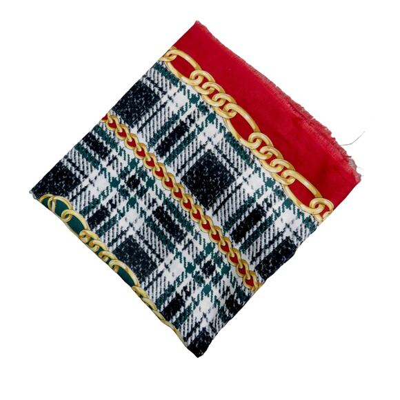 Stunning Vintage Red Green Gold Pattern Chain Retro Neck Scarf - Picture 4 of 6